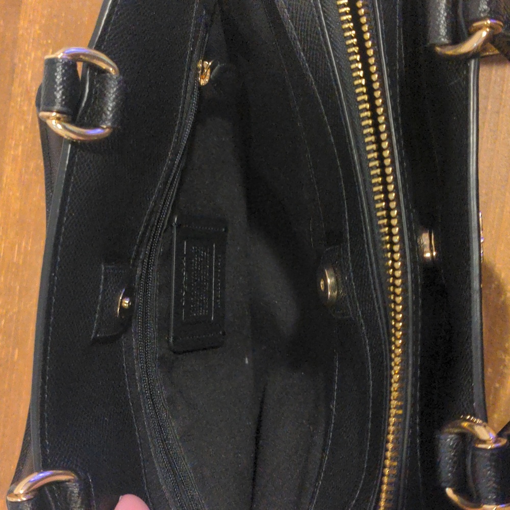 Coach Lillie Carryall Black Crossgrain Leather Satchel Crossbody Bag - Picture 10 of 13